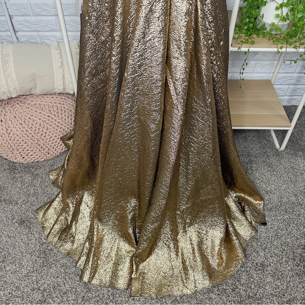Mac Duggal 67297 New One Shoulder Metallic Ballgown Antique Bronze (12) - Picture 6 of 9